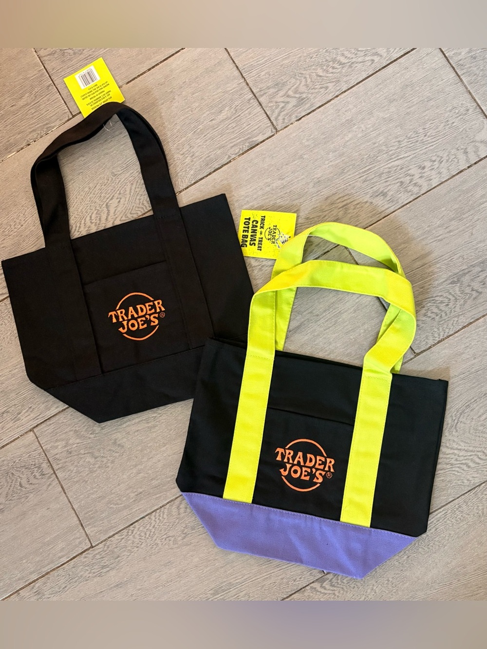 Trader Joe's Mini Canvas Halloween Tote Bags - Set of 2 - Black + Black/multi